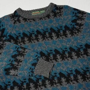 Vintage 90's Hill‎ & Archer Sweater Men's Size Med Blue Black Wool Geometric